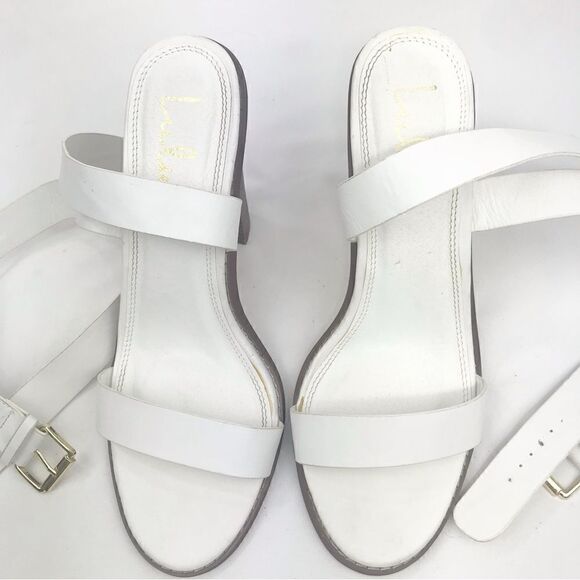 Lulu’s SHELBIE White Leather Ankle Strap Stacked Heel Open Toe Sandals - Picture 9 of 16